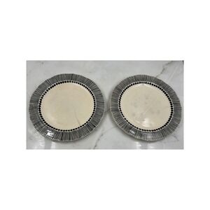 M. Bagwell Mix & Match Ceramic Dinner Plates Cream Black Polka Dot Stripe Set 2